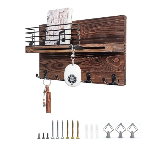 AMONENZ Colgador Llaves Pared, Montado en la Pared Colgador Llaves, Madera de Pino Cuelga Llaves Pared, con 4 Ganchos de Doble Extremo, para Pasillo, Dormitorio, Salón