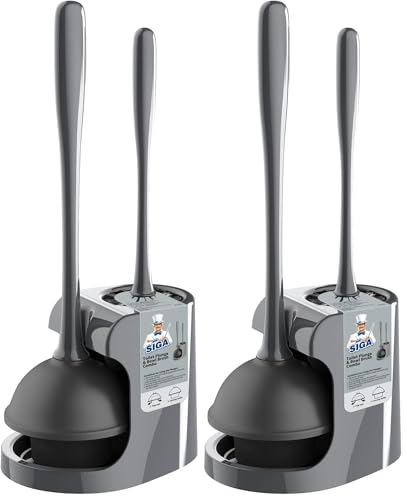 Image of MR.SIGA Toilet Plunger and Bowl Brush Combo for Bathroom Cleaning, Gray, 1 Set (Pack of 2)