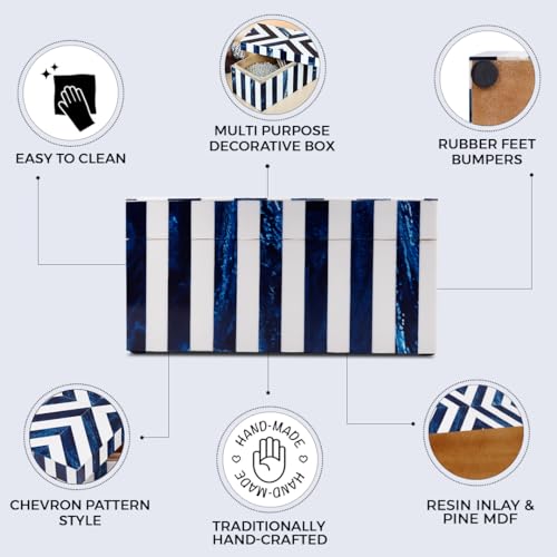 Image of Handicrafts Home Chevron Collection, Storage Organizer Decorative Box Multipurpose Gift - Chevron Blue 10x5x5 inch