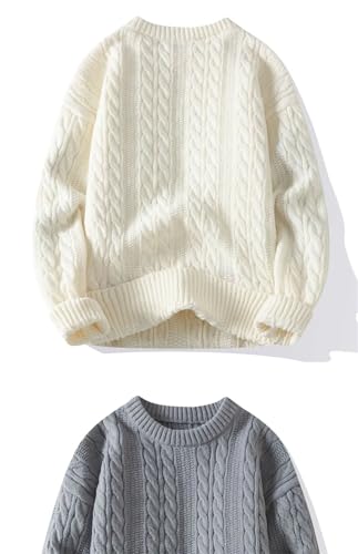 Men's Solid Color Long-Sleeved O-Neck Loose Casual Slightly Elastic Stitching Sweater2