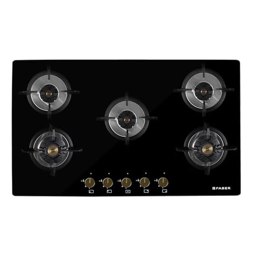 Faber Hob/Hobtop 5 Brass Burner Auto Electric Ignition Glass Top (Maxus HT905 CRS BR CI AI) Black