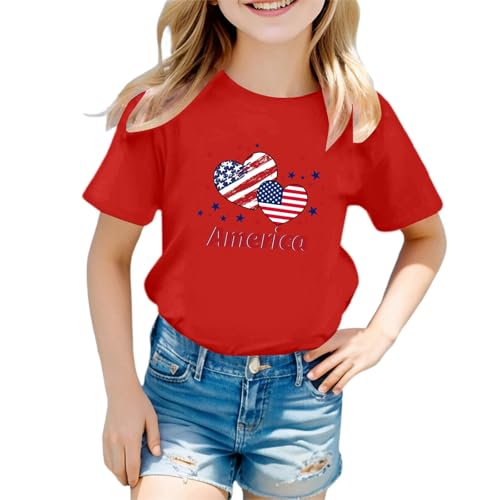 4th of July Shirts for Girls American Flag Graphic Tees Short Sleeve Patriotic T-Shirt Summer Casual Loose Basic Tops