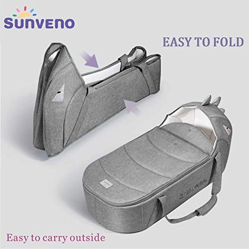 SUNVENO Baby Bed & Baby Lounger, Moses Basket Bassinet Bedside Sleeper Newborn Infant Travel Bed Carrycot for 0-12 Months (Gray) - Thumbnail 5