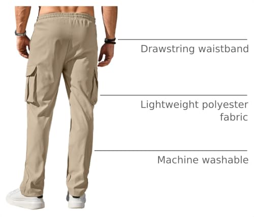 Image of Comdecevis Men's Casual Cargo Pants Workout Joggers Stretch Sweatpants Hiking Drawstring Tactical Pants with Multi Pockets