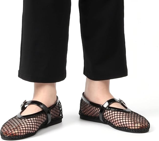 Mesh Ballet Flats Shoes for Women Flats Comfortable Dressy Mary Jane Flats Mesh Flats Round Toe Fishnet Flats for Casual Formal Occasion4
