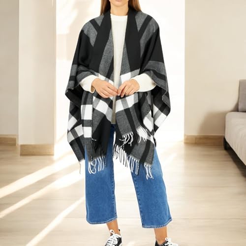 Image of Women's Shawl Wrap Poncho Ruana Cape Cardigan Sweater Open Front for Fall Winter Spring