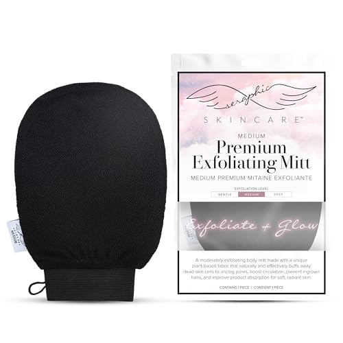 Seraphic Skincare Premium Exfoliating Mitt For Body, Medium – Viscose Fiber Korean Exfoliating Glove For Normal Skin – Body Exfoliator For Self-Tan Re