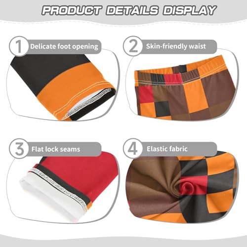 Red Black and Orange Plaid Girls Leggings Stretchy Dance Pants for Kids3