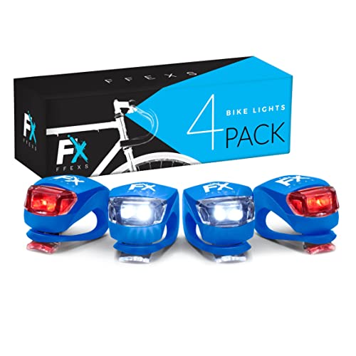 FX FFEXS Bike Lights Front and Back - Bike Lights Set (Batteries + Extra Sets of Batteries Included) - Bright Bicycle Lights Front Rear with Waterproof Silicone Housing