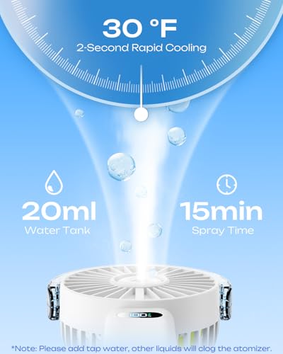 Otlonpe Handheld Misting Fan Portable, 4000mAh Rechargeable Battery Powered, Small Personal Mister Fan with Water Spray Cooling, 4-Speed Wind, LED Display, Hand Held Mist Fans (White)