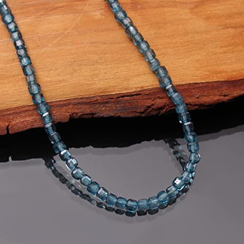A&M Natural Blue London Topaz Beaded Necklace, Faceted Square Gemstone Box Beads, 925 Sterling Silver Chain, Handmade Healing Crystal Jewelry for Women3