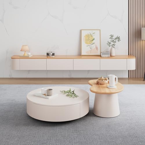 HYANXUE Floating TV Stand, Wall Mounted TV Shelves With Door,TV Media Console, Floating TV Cabinet Large Storage TV Bench Under TV (Wood, 240CM/94.4")