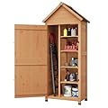 GarveeLife Outdoor Wooden Storage Shed Waterproof, 63'' Vertical Outdoor Storage Cabinet with 4 Shelves & Lockable Door, Space-Saving Garden Tool Shed for Patio, Yard, Lawn