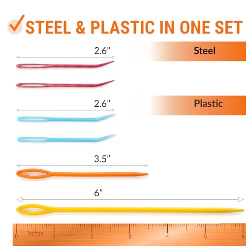 Image of Yarn Needles Large Eye for Crochet & Knitting - 6 Pcs Tapestry Needle Set, Bent Tip Steel & Plastic Darning Needles for Weaving in Ends