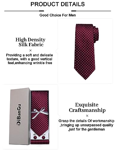 Image of DiBanGu Plaid Ties for Men Silk Checkered Necktie and Pocket Square Cufflinks Tie Clip Set with Gift Box for Wedding Business