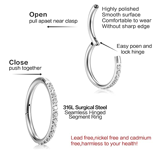 Zuopoeki Nose Rings For Women Men Septum Rings Conch Hoop Earring Silver Gold 16G 18G Surgical Steel Tragus Nostril Helix Cartilage Clicker Ring Piercing Body Jewelry #TOP2