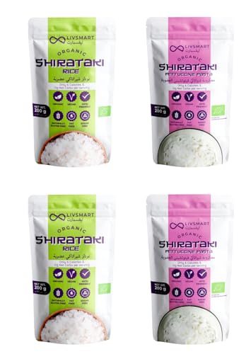 Livsmart Organic Shirataki (Konjac) COMBO - Keto Fettuccine Pasta 200g x 2 and Keto Rice 200g x 2 (Combo Pack of 4)