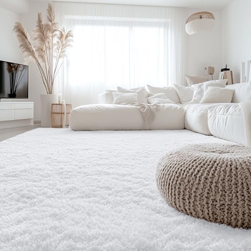 OLANLY 8x10 Machine Washable Large Area Rugs for Living Room, Bedroom, Soft Fluffy Shaggy Bedside Rug, Indoor Floor Carpet for Kids Girls and Boys, Dorms, Nursery, Home Decor Aesthetic, White