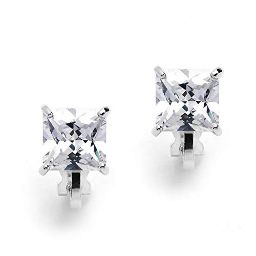 Mariell 2 Carat Princess-Cut Cubic Zirconia Clip On Earrings - Genuine Platinum Plated Clip-on Studs
