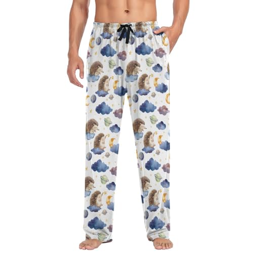 Aflyko Animal Men's Pajama Pants Hedgehog Cloud Watercolor Stars Pjs Sleepwear Bottoms