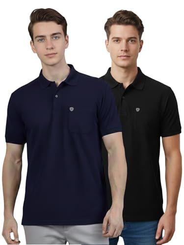 Image of Lux Cozi Men's Cotton Blend Polo T-Shirt with Chest Pocket | Collar T-Shirts for Men | Half Sleeves | Plain - Regular Fit (Pack of 2)