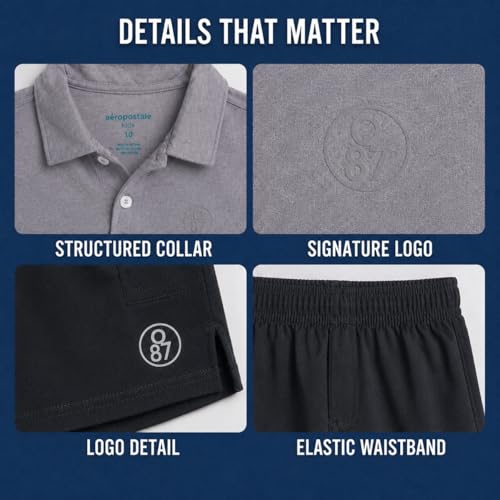 Image of AEROPOSTALE Boys Shorts Set 2 Piece Polo Shirt and Matching Shorts | Structured Collar, Two-Button Placket, Embroidered Logo Detail, Short Sleeve Design