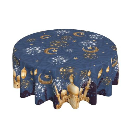 juniissl Ramadan Tablecloth Washable Round Table Cover for Kitchen Dining Decoration 60 Inch