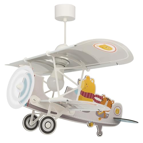 Dalber Lustre Chambre Lampe Suspension Enfant avion Little Teddy ours gris animaux, 54522, E27-15W, chambre d'enfants, brille dans le noir