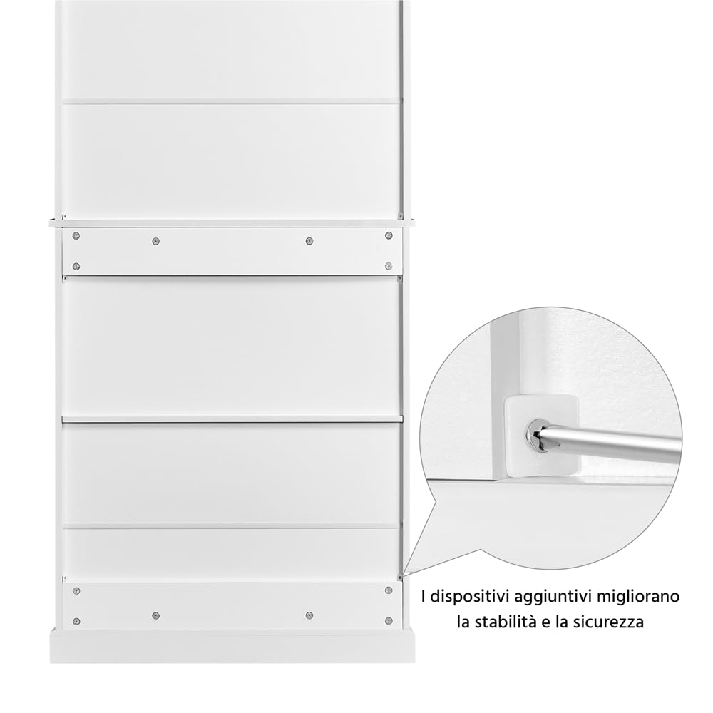 Yaheetech Credenza da Cucina Salvaspazio, Mobile Dispensa Alto Multiuso, Armadio da Soggiorno Bagno in Legno con 3 Ripiani Regolabili e 1 Cassetto 183.5x76.5x40.5 cm, Bianco