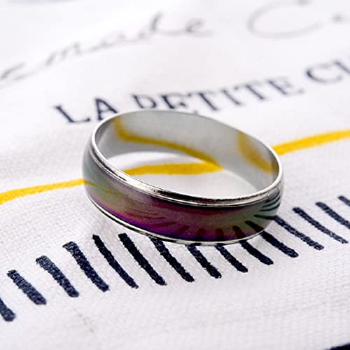 Image of 6mm Mood Ring Color Rings Comfort Fit Stainless-Steel Band Emotion Band Simulated Moon Stone for Kids and Adults (10#)