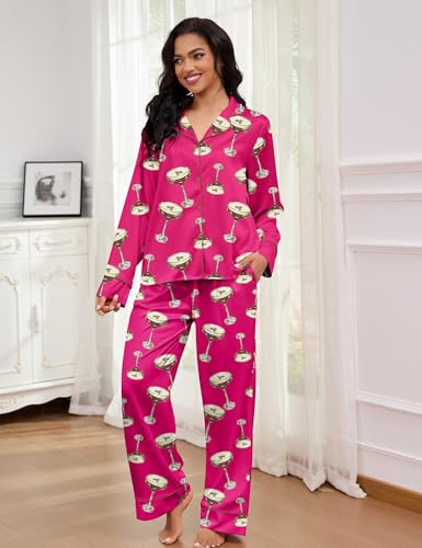 Image of SHESHOW Satin Pajamas for Women Set Long Sleeve Button Down Sleepwear 2 Piece Nightwear Women Pjs Sets Size XS-XXL