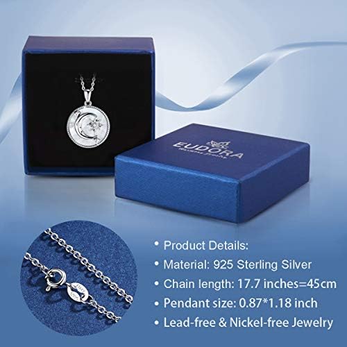 EUDORA 925 Sterling Silver Moon Necklace, Star Necklaces, Cat Necklace, Mother of Pearl Abalone Shell Pendant Jewellery Gift for Women Girls, 18 inches Chain