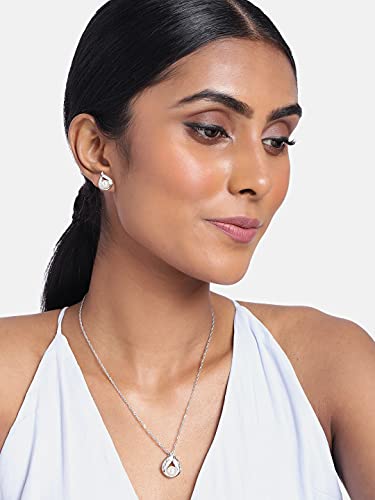 Image of I Jewels Glittering Cubic Zirconia Designer Chain Pendent Necklace With Earrings Set for Women