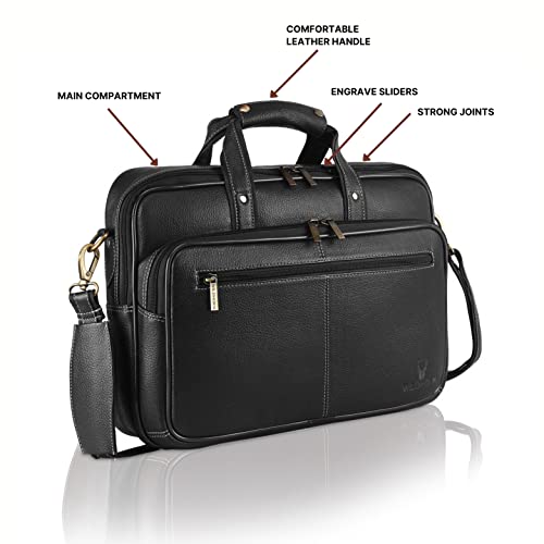 Image of WildHorn Classic Leather 15 inch Laptop Messenger Bag for Men I Office Bags I Travel Bags I Carry Handles with Adjustable Strap I DIMENSION: L- 15.5 inch H-11.5 inch W- 3.5 inch
