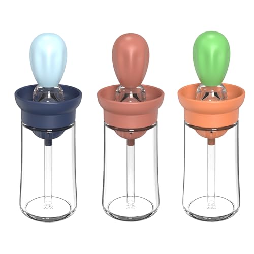 soulnioi 2 In 1 Squeeze Glass Oil Bottle with Silicone Brush/Oil Dispenser Bottle Set For Kitchen/For Air Fryer,Cooking,BBQ,Measuring Oil Vinegar Dispenser Squeeze Bottle(3PCS) 180ml