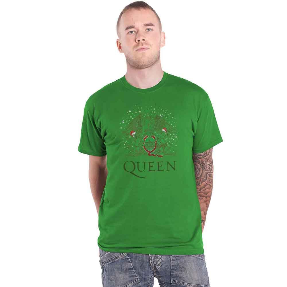 Rock Off officially licensed products Queen Holiday Crest Christmas T Shirt XXL Green