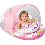 ACELIFE Schwimmring Baby, Einhorn Baby Schwimmring mit UPF50+ abnehmbarem sonnendach,Schwimmhilfe verstellbare Schultergurte,Schwimmtrainer,mit aufblasbarer Swimming Float für ab 3-36 Monate