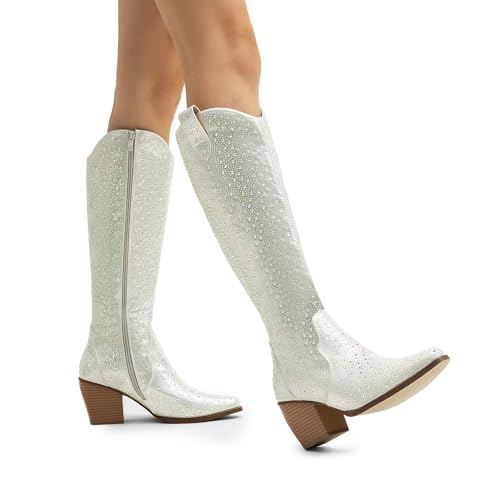 Image of DREAM PAIRS Womens Cowboy Knee High Chunky Heel Boots