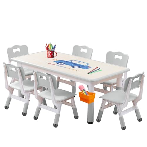 Kidstableandchairssetheightadjustabledeskwith6seatsforages212artscraftstablegraffitidesktopnonsliplegsmax300lbschildrenmultiactivitytableforclassroomsdaycare  Urban Country Home Decor Kids table and chairs set height adjustable desk with 6 seats for ages 2 12arts crafts tablegraffiti desktop non slip legs max 300lbs children multi activity table for classroomsdaycare  urban country home decor