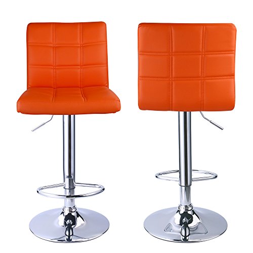 Modern Square Pu Leather Adjustable Bar Stools With Back, Set Of 2, Counter Height Swivel Stool By Leopard (Orange) #TOP2