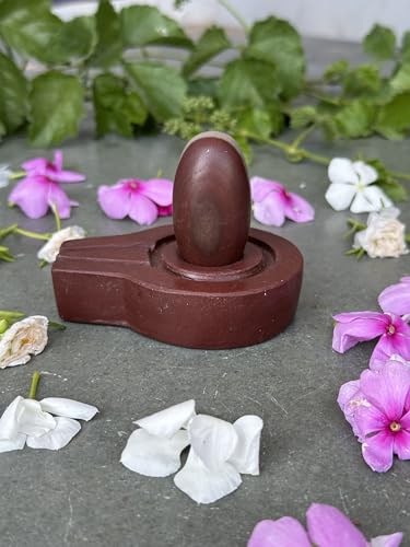 Image of Shivam VASTU AKAL 1.5 inch Original Narmadeshwar Narmada Shivling with 3 inch Narmada Stone Yoni Base Jaladhari (Ardhanarishwar Shivling, Brown Flate Jaladhari)