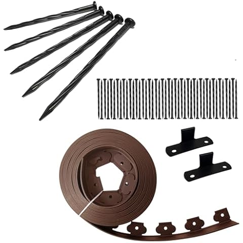 WOCHOLL Landscape Edging Kit Brown 40 ft Bundle 8 in 60pcs Spiral Landscape Anchoring Spikes Cover