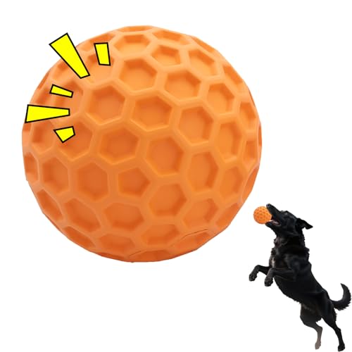 woeita Indestructible Squeaky Dog Ball – Durable Touch Chew Toy for Aggressive Chewers, Interactive Puppy Toy for Anxiety Boredom & Teething Relief (Orange, 80mm)