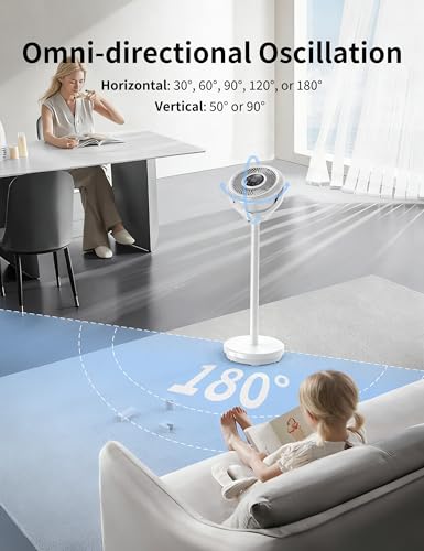 Image of Pedestal Fan for Bedroom, 180 Wide Oscillating & 90 Vertical Tilt, 20dB Ultra Quiet DC Motor Standing Fan with Remote, 15 Speed Settings, 3 Modes, 12H Timer, 15-38 inch Height Adjustable(white)