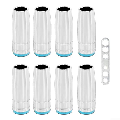MIG - Kit de consumibles de boquilla de gas cónico para soldadura, cubierta de latón cromado y punta de copa protectora para soplete soldador 25AK MB25 MAG, incluye 8 boquillas y llave inglesa