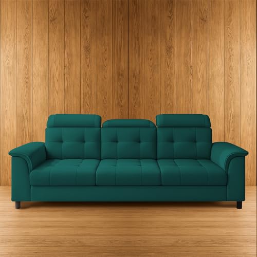 Image of Casaliving Ella 3 Seater Sofa Set for Living Room (Pine Colour Fabric) Premium Fabric Sofa