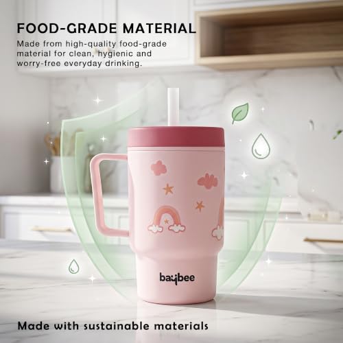 Image of BAYBEE Leak-Proof Sipper Bottle for Toddlers | BPA-Free Tritan Sipper Bottle with Straw for Babies with Double-Wall Insulation | Training Cup for Baby with Easy Clean & Easy-Grip for Kids (Pink)