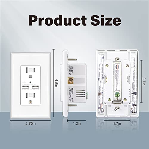 Omeenet 2.1A Usb Wall Outlet, 15 Amp Tamper Resistant Duplex Receptacle With Usb Ports And Led Indicator，Etl Listed, White (1 Pack) #TOP5