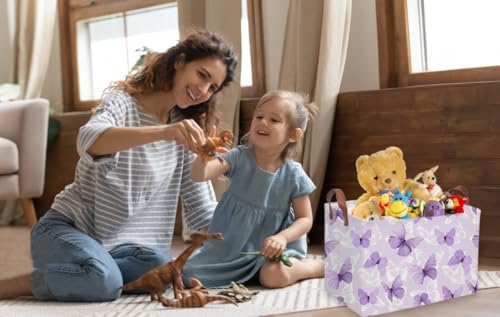 Image of Sanjiaofeng Rectangular Kids Basket Butterfly Storage Bins,Girls Storage Basket with Handles.Clothers,Toys,Books,Kid's Gifts Bins. (Purple Butterfly)