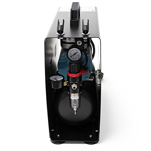 Wiltec airbrush zuigercompressor AF196AW airbrushcompressor met 2 cilinders en luchttank voor werking tot 6 bar met schakelaar - Afbeelding 3
